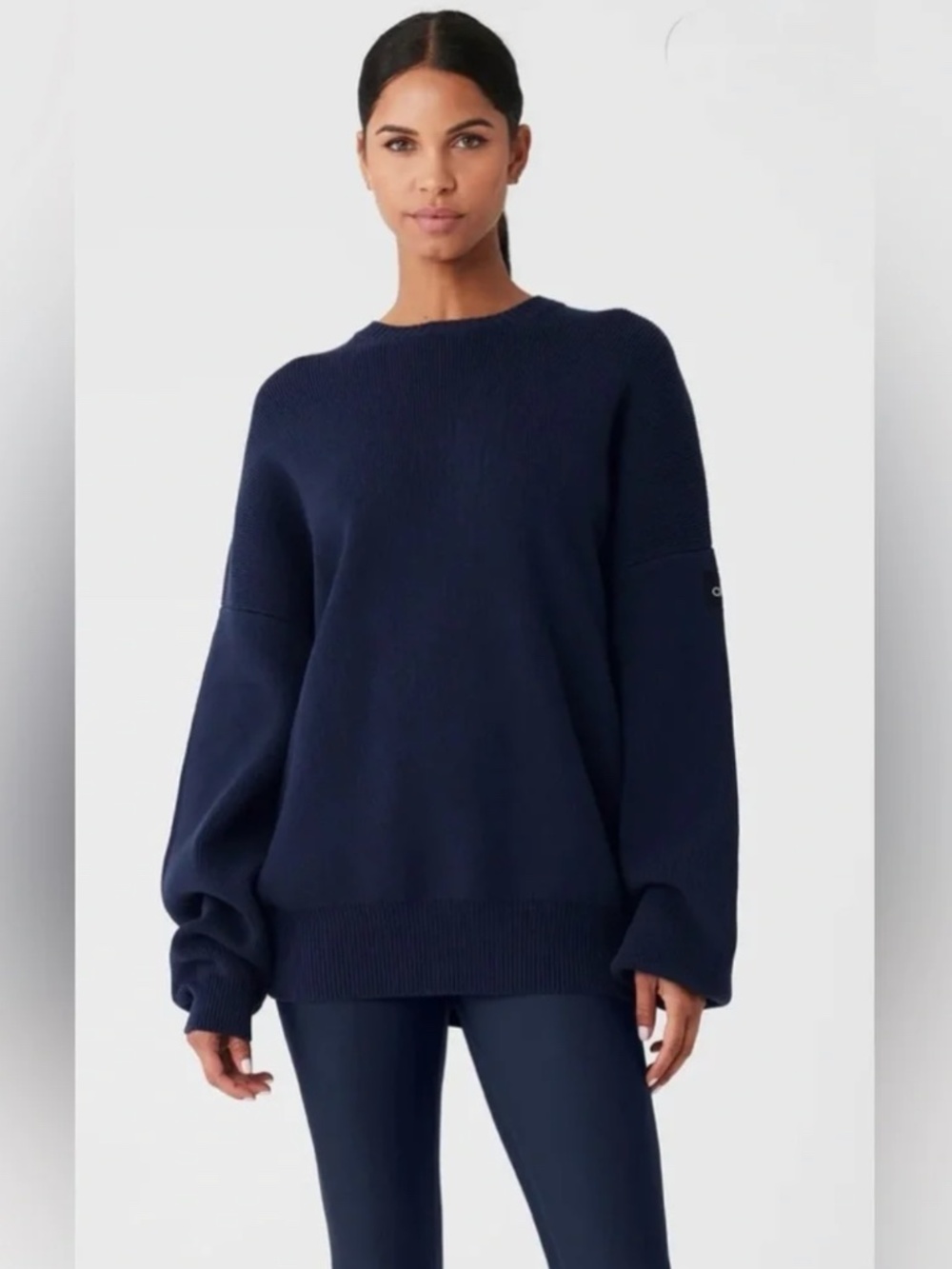 Alo Yoga | Ribbed Knit Oversized Crewneck Sweater | Navy Blue | Size M